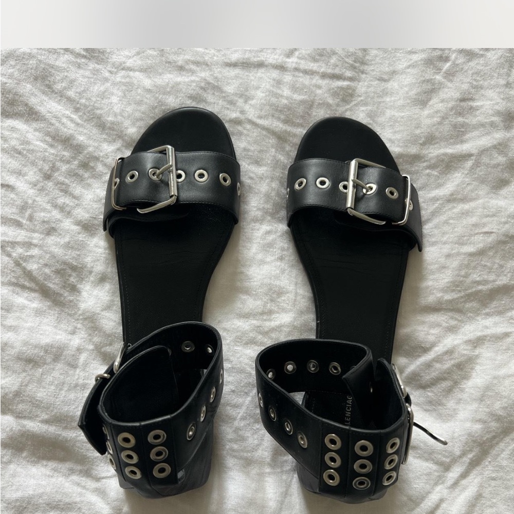 Balenciaga Black Sandals with Edgy Metal Hardware